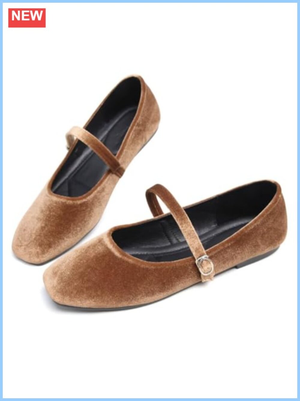 Velvet Mary Jane Flats Square Toe Buckle Strap Comfortable Ballet Shoes